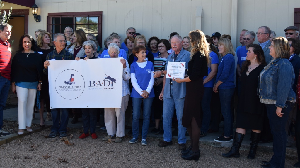 Large group of attendees at the December 2019 ribbon-cutting for the new Boerne Democratic Headquarters.