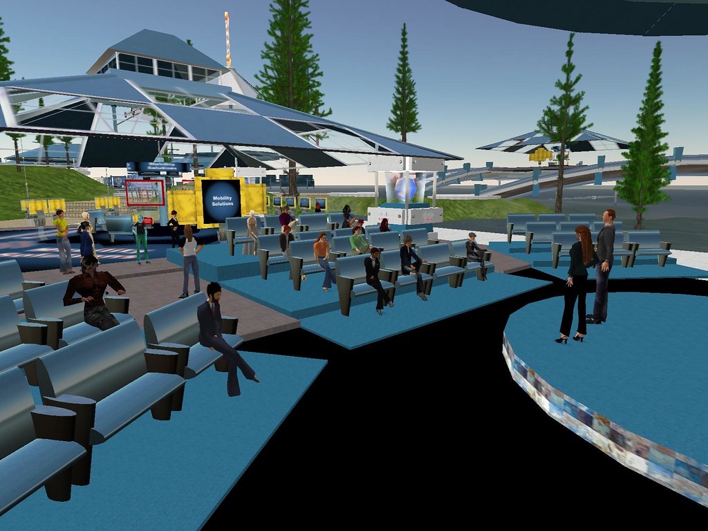 Avatars gather for a virtual conference in Second Life