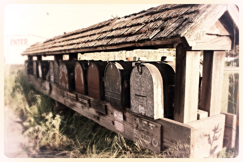 A row of roadside mailboxes