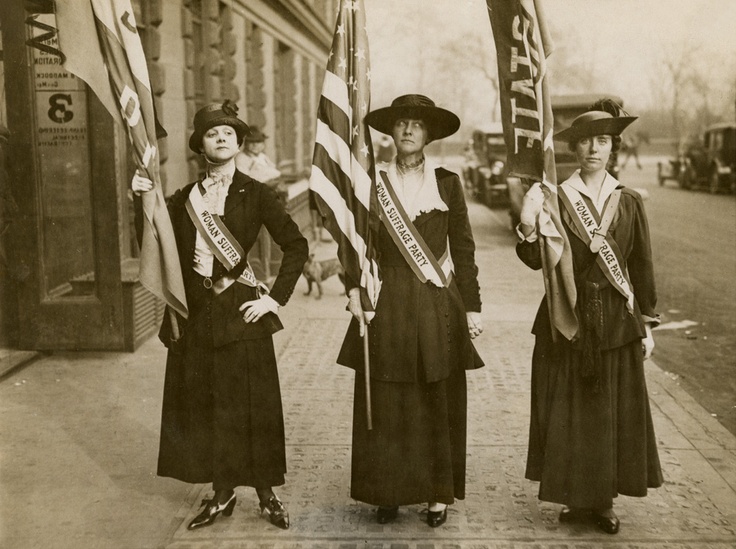 Progressive Views: 19th Amendment women's suffrage supporters holding flags