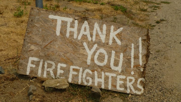 Sign which reads "Thank you firefighters!"
