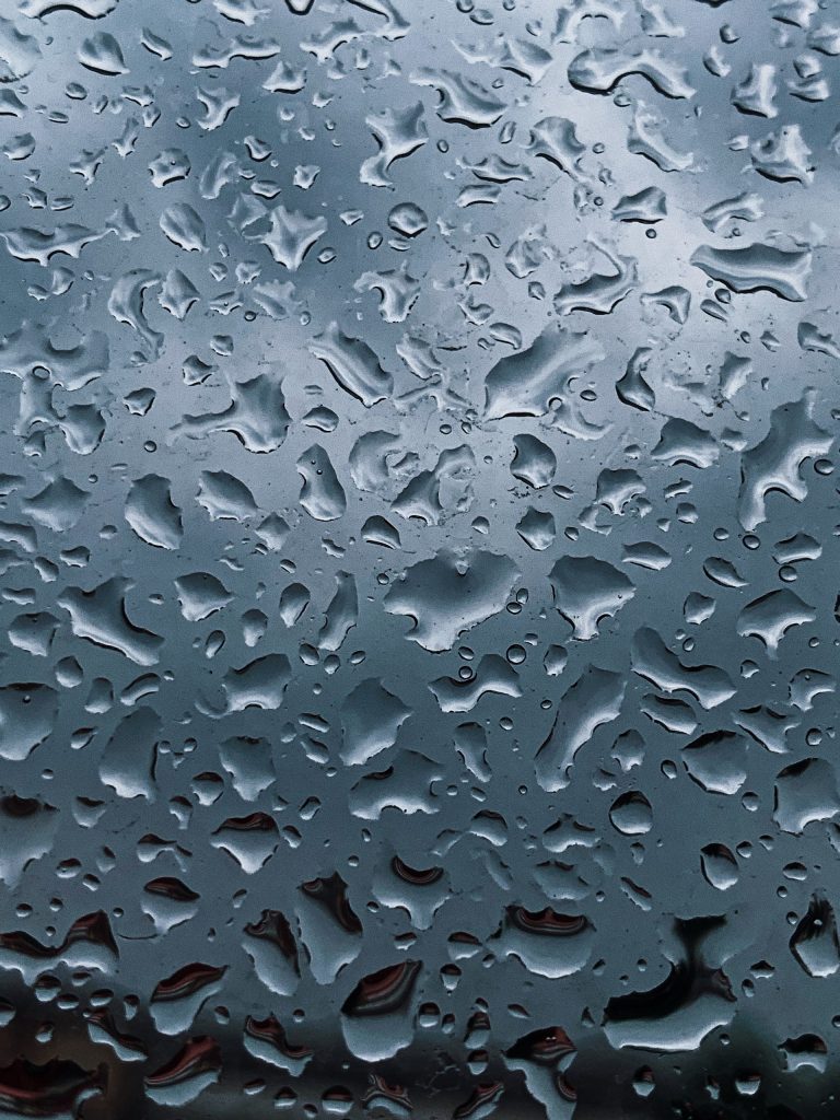 Water droplets on a glass surface.