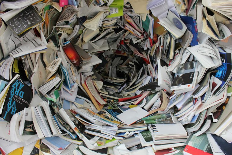 Large pile of books.