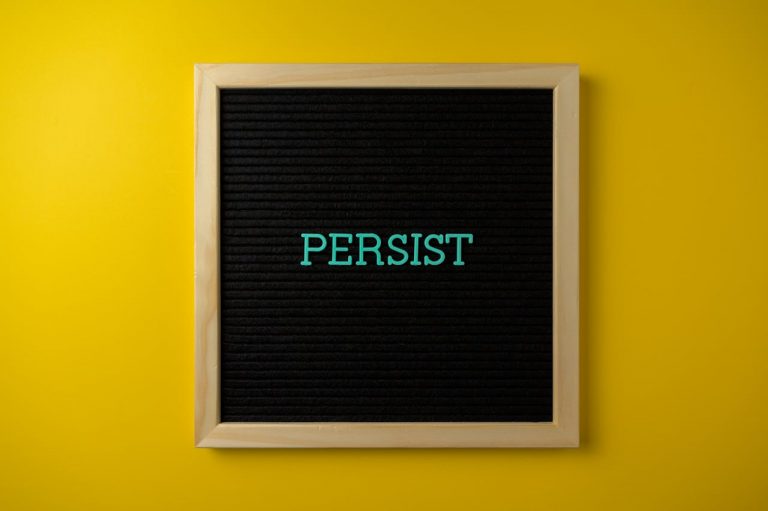 Felt board with the word Persist.