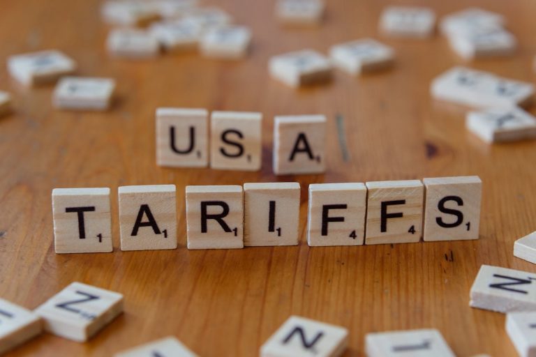 USA tariffs concept with scrabble tiles.