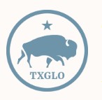 Texas General Lnd Office logo of a bison in blue